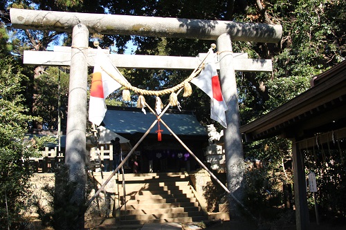 髭撫祭当日の側高神社の鳥居
