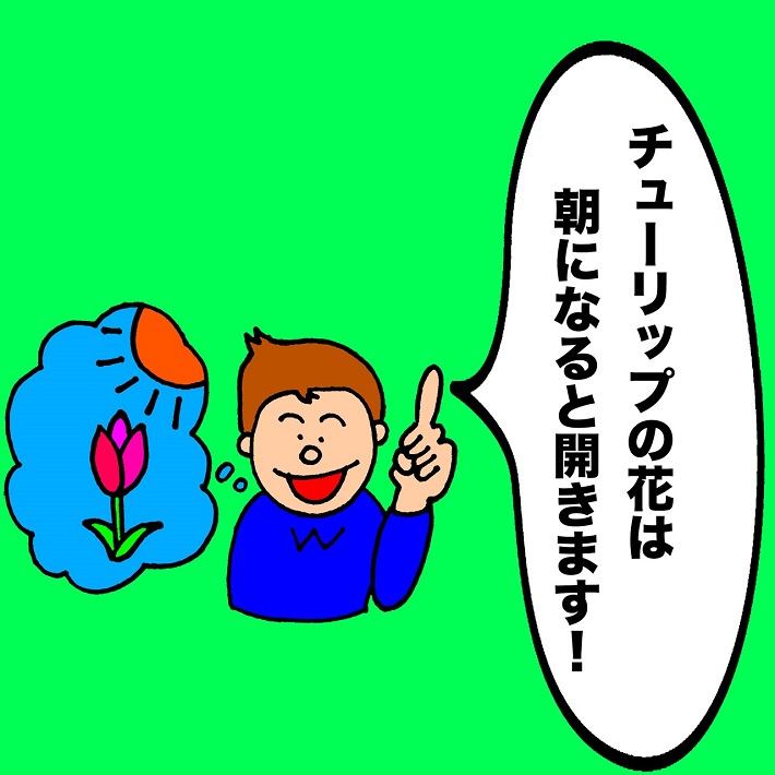 パパ芸人タケトの育児漫画_子どもならではの可愛い解答①チューリップの花は朝になると開きます!