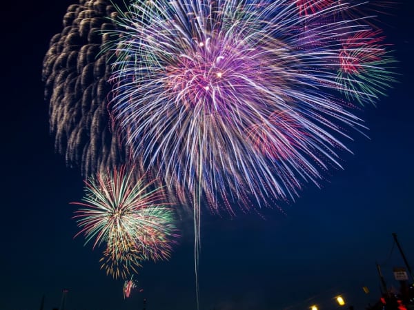 夜空に輝く戸田橋花火大会の打ち上げ花火